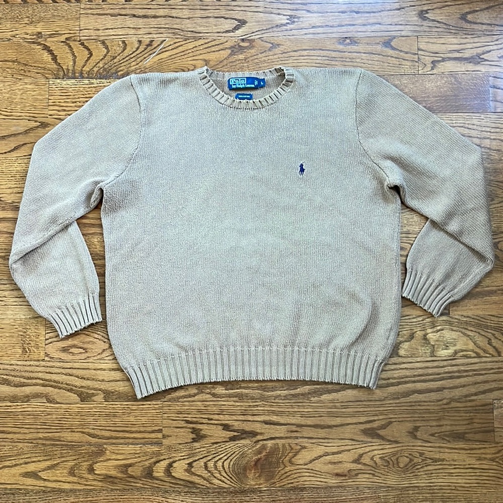 ⚡️VINTAGE⚡️ Polo Ralph Lauren Mens Large Tan Knit Crewneck Sweater